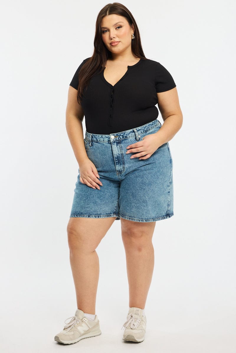 Denim Relaxed Shorts Knee Length for YouandAll Fashion