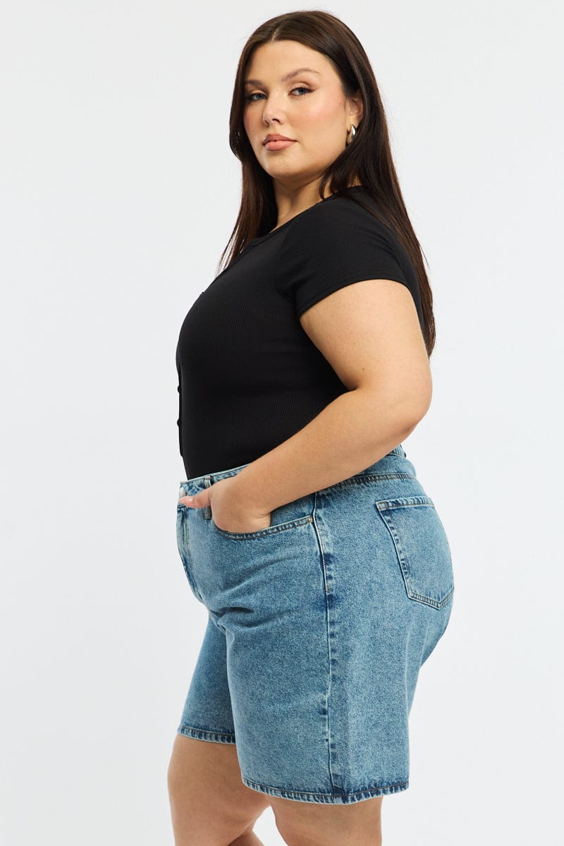 Denim Relaxed Shorts Knee Length for YouandAll Fashion