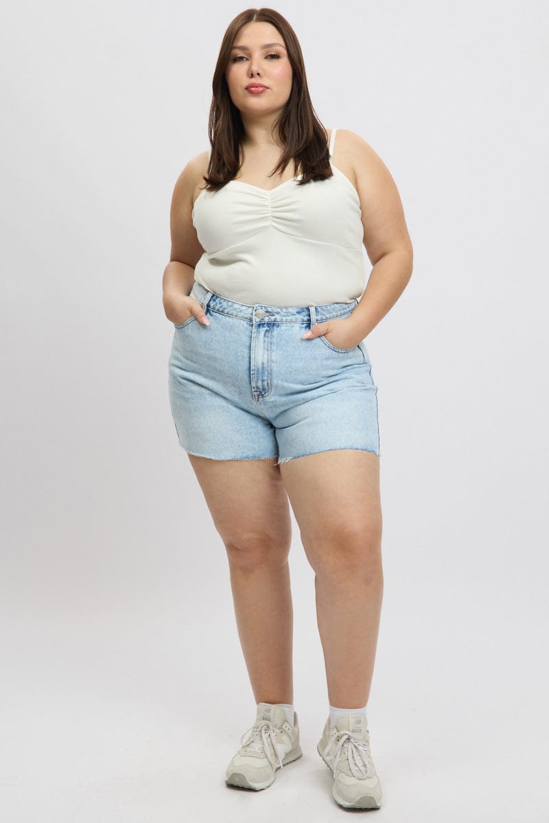 Denim Knee Length Shorts High Rise You All - Main Image