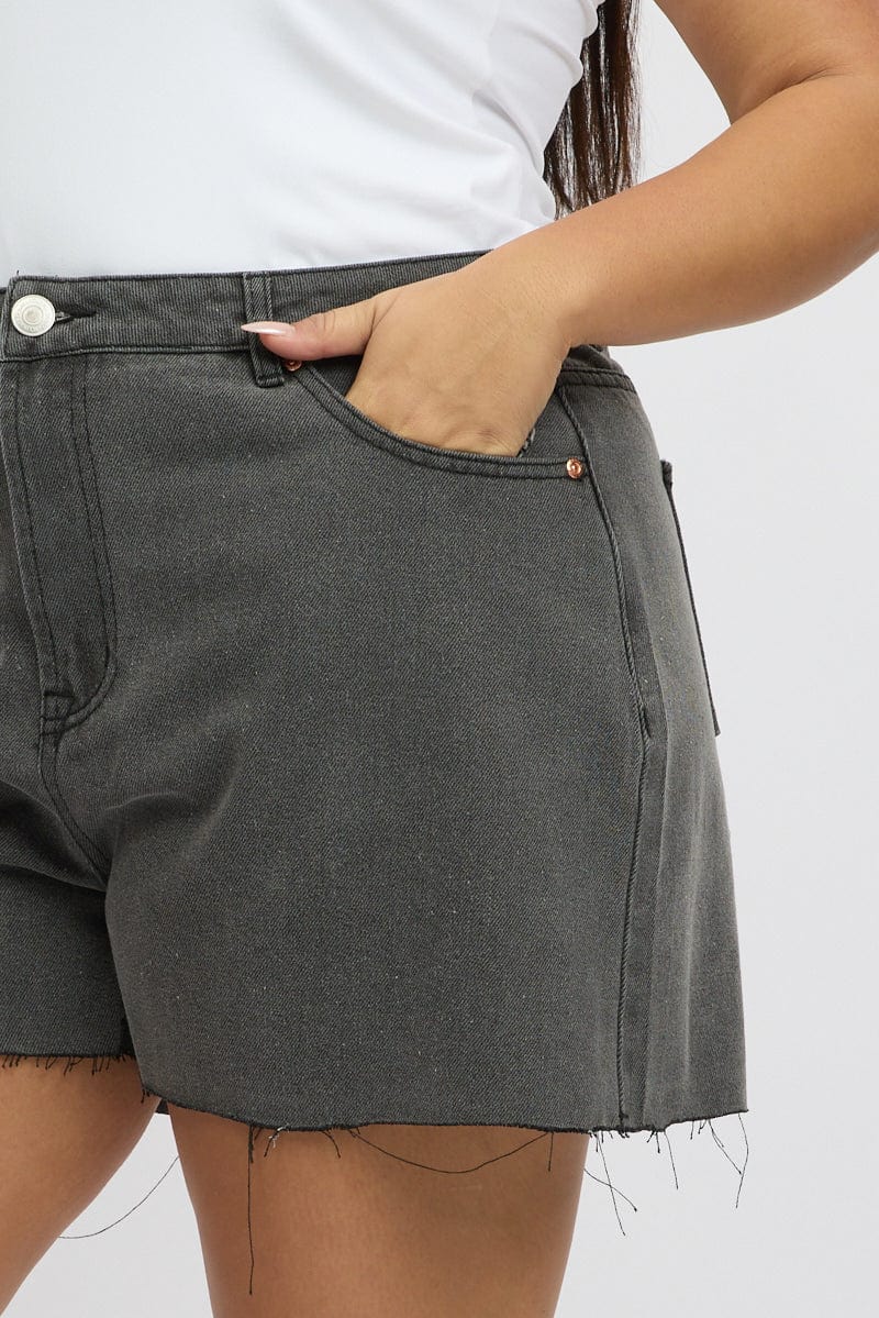 Grey Relaxed Shorts High Rise for YouandAll Fashion