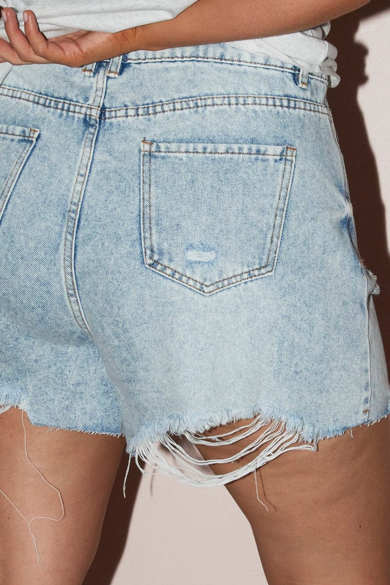 Denim Knee Length Shorts High Rise for YouandAll Fashion