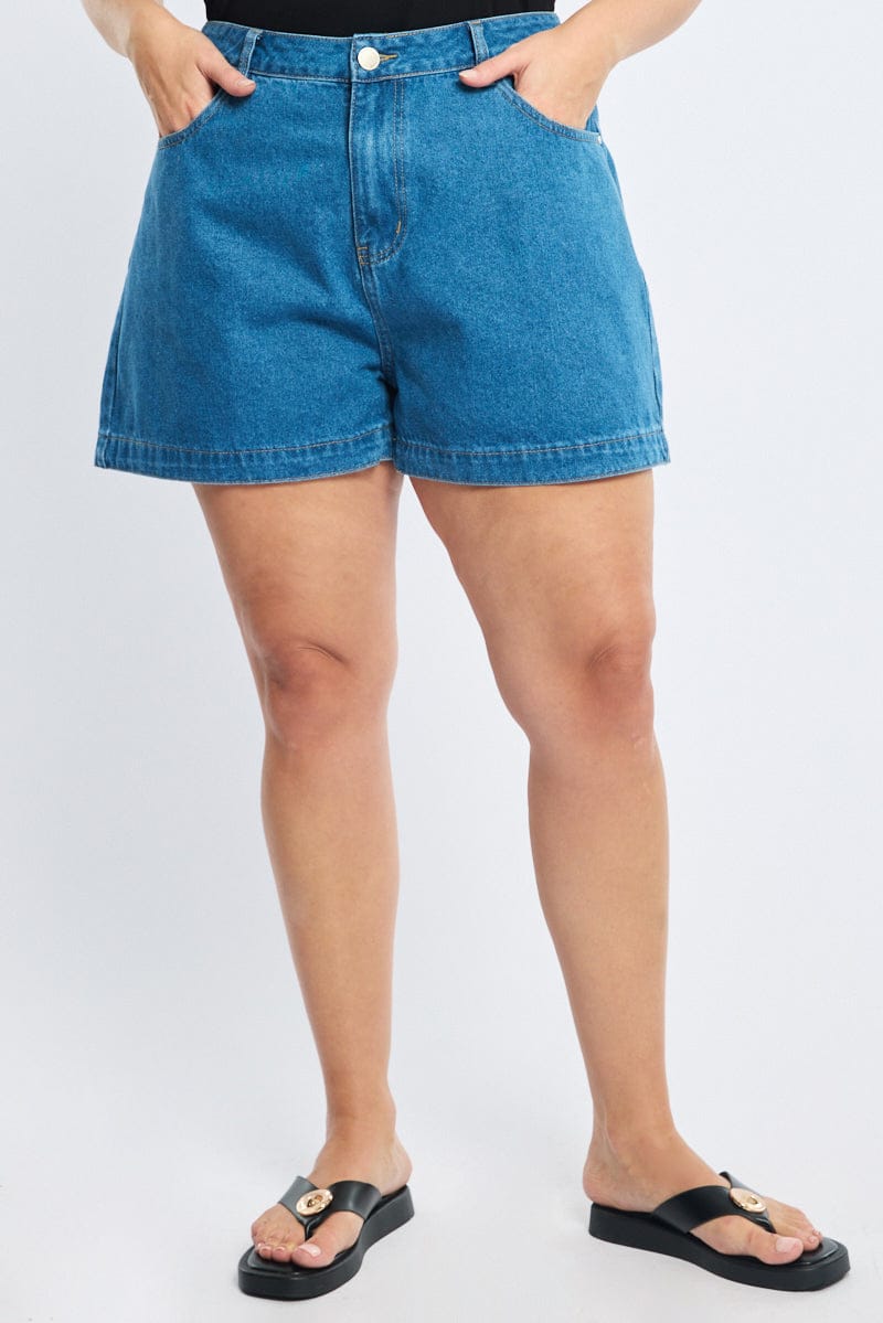 Denim Relaxed Shorts Mid Rise for YouandAll Fashion