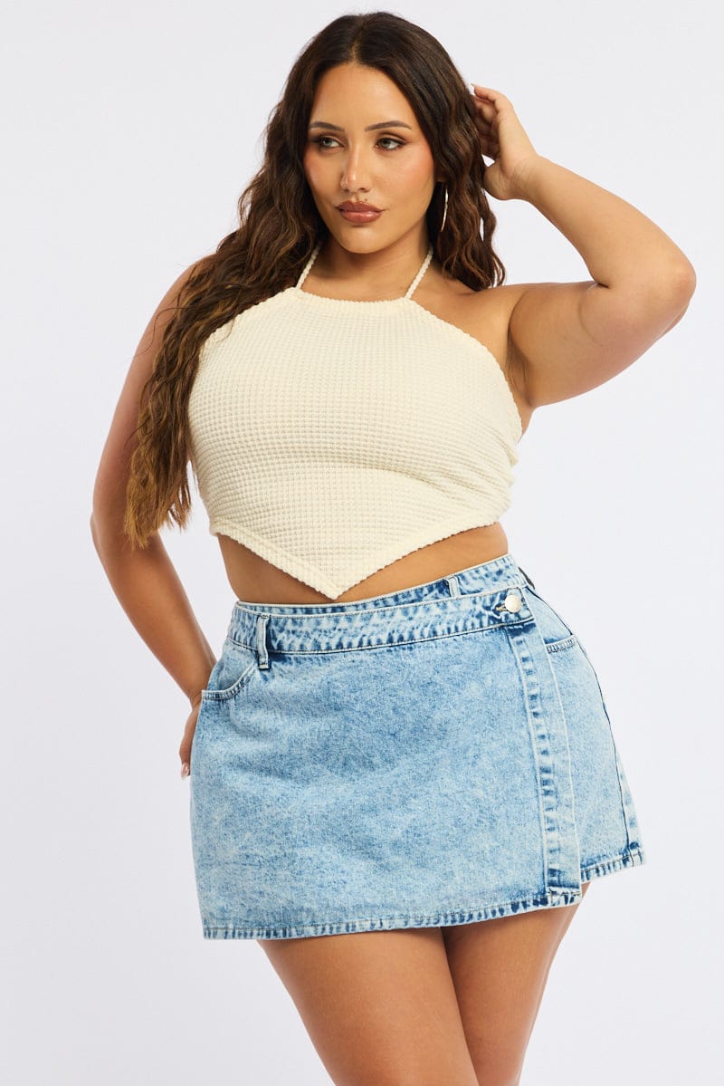 Denim Wrap Mini Skort High Rise Relaxed Fit for YouandAll Fashion