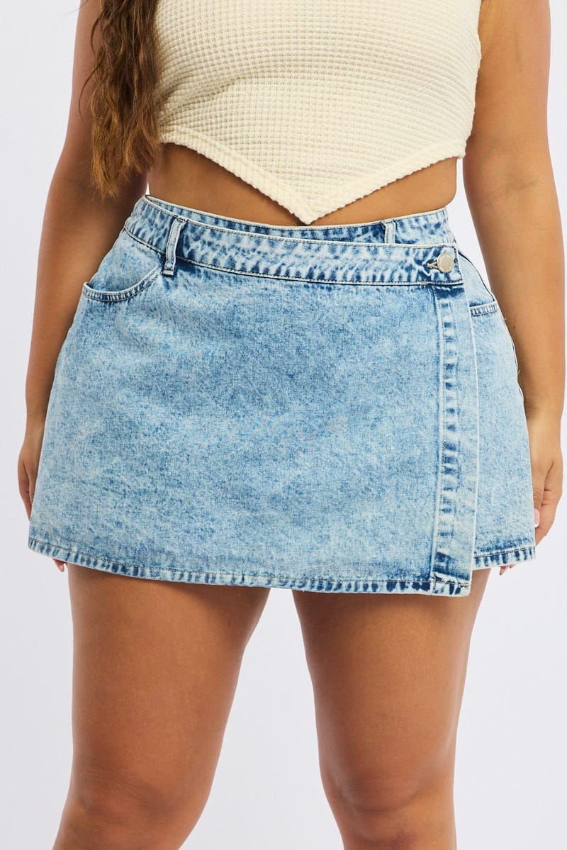 Denim Wrap Mini Skort High Rise Relaxed Fit for YouandAll Fashion