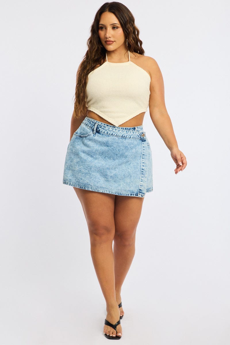 Denim Wrap Mini Skort High Rise Relaxed Fit for YouandAll Fashion