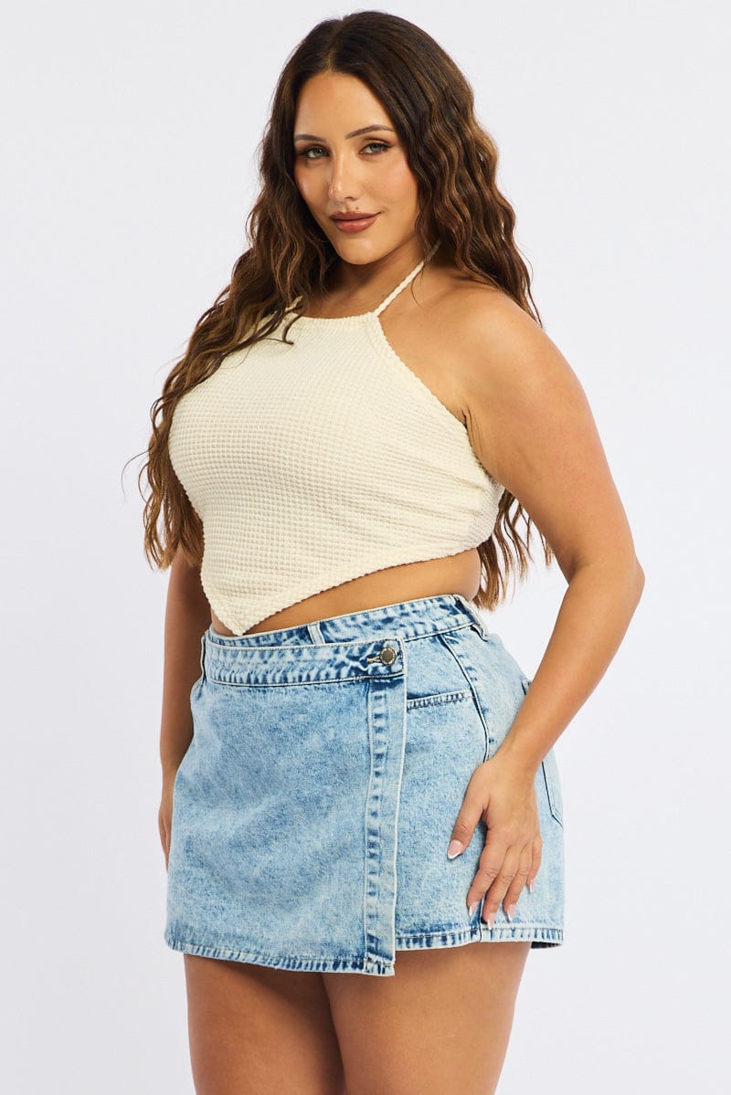 Denim Wrap Mini Skort High Rise Relaxed Fit for YouandAll Fashion