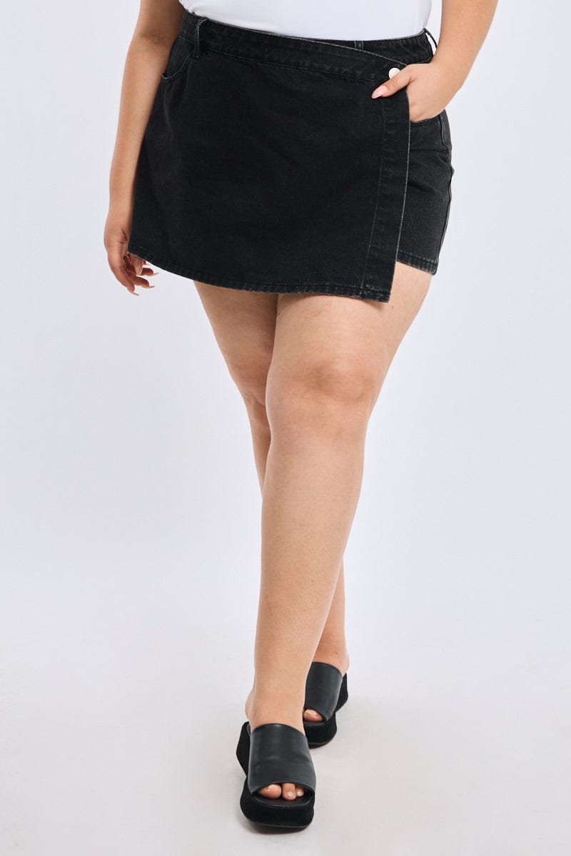 Denim Wrap Mini Skorts High Rise Relaxed Fit for YouandAll Fashion