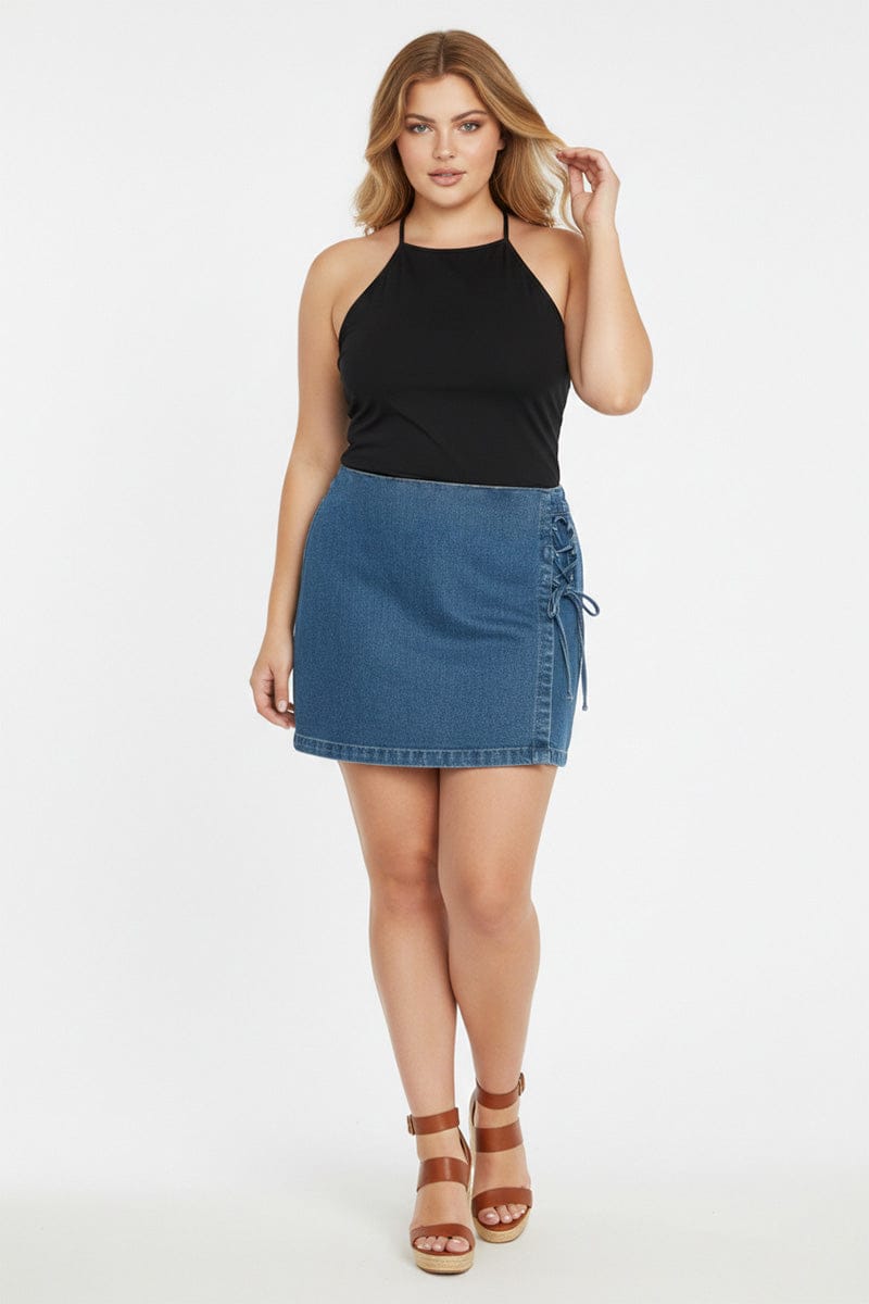 Denim Skorts Lace Up High Rise for YouandAll Fashion