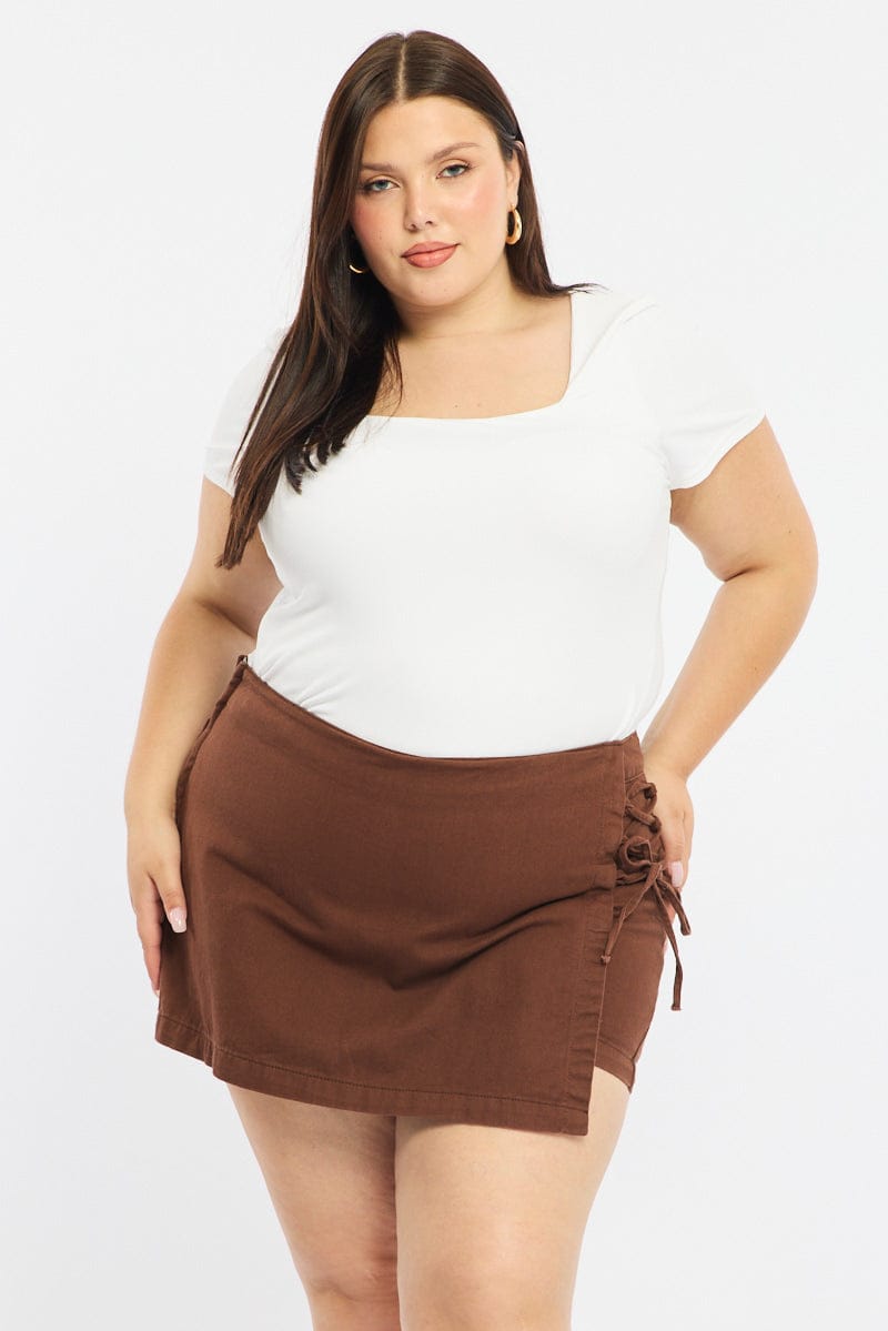 Brown Skorts Lace Up High Rise for YouandAll Fashion