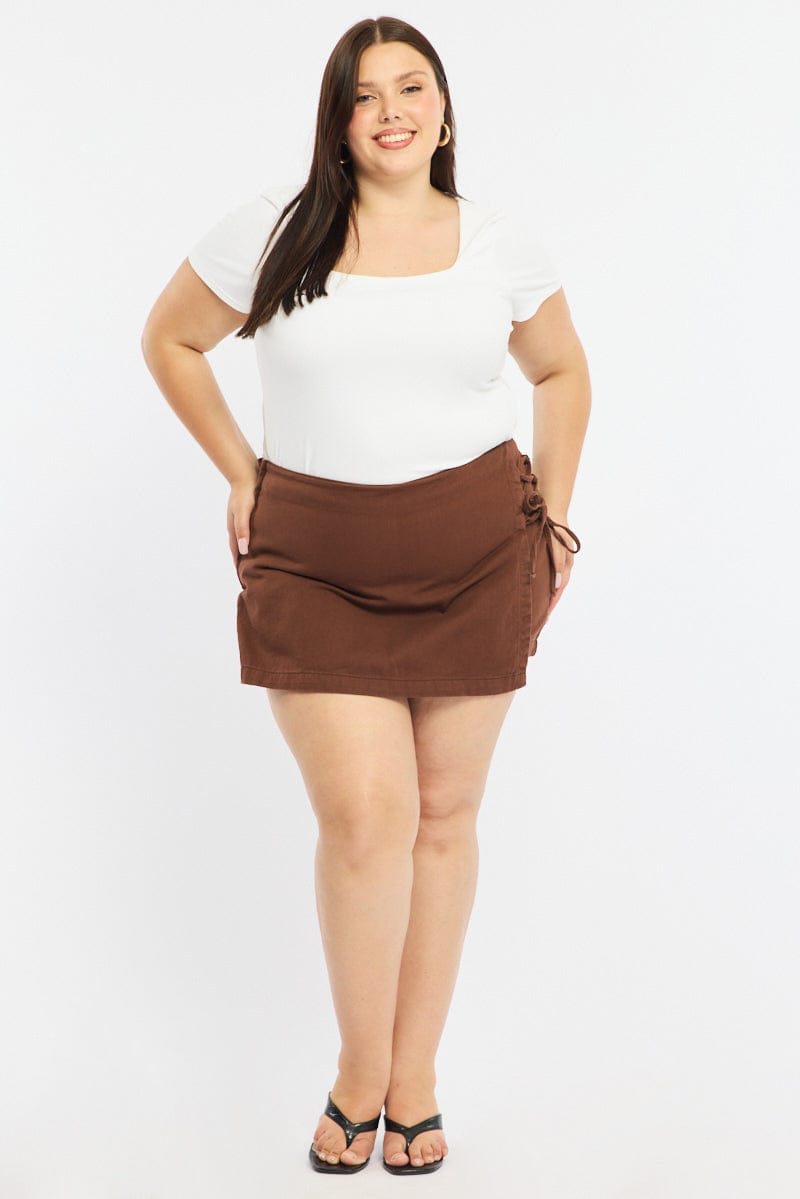 Brown Skorts Lace Up High Rise for YouandAll Fashion