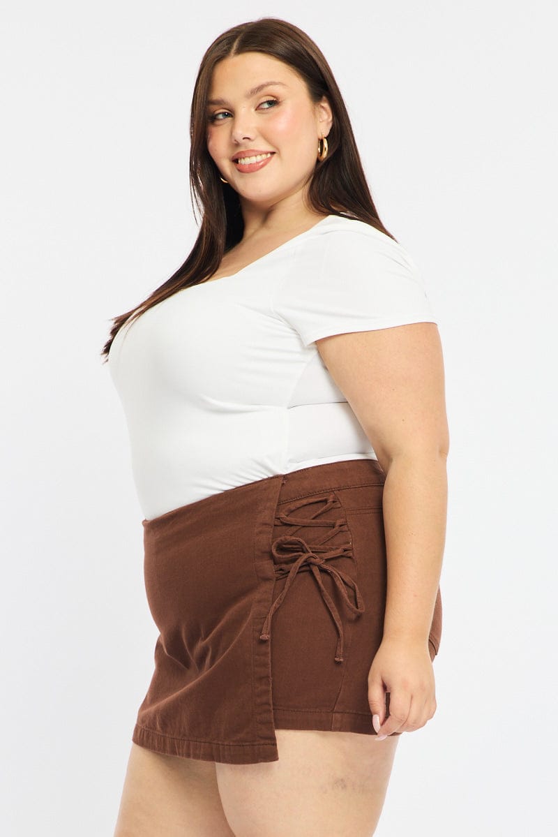 Brown Skorts Lace Up High Rise for YouandAll Fashion