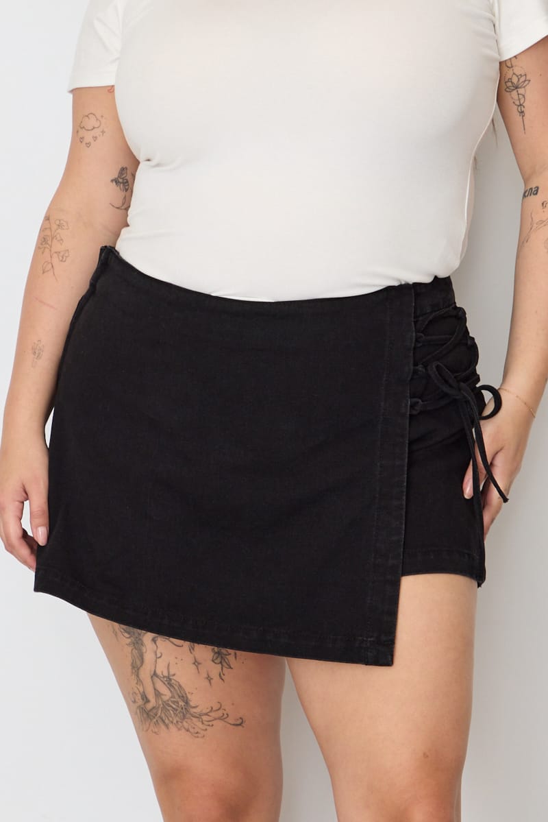 Denim Skorts High Rise Lace Up for YouandAll Fashion