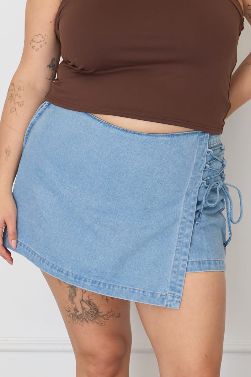 Denim Skorts High Rise Lace Up for YouandAll Fashion