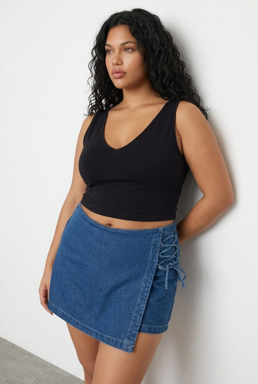 Denim Skorts High Rise Lace Up for YouandAll Fashion