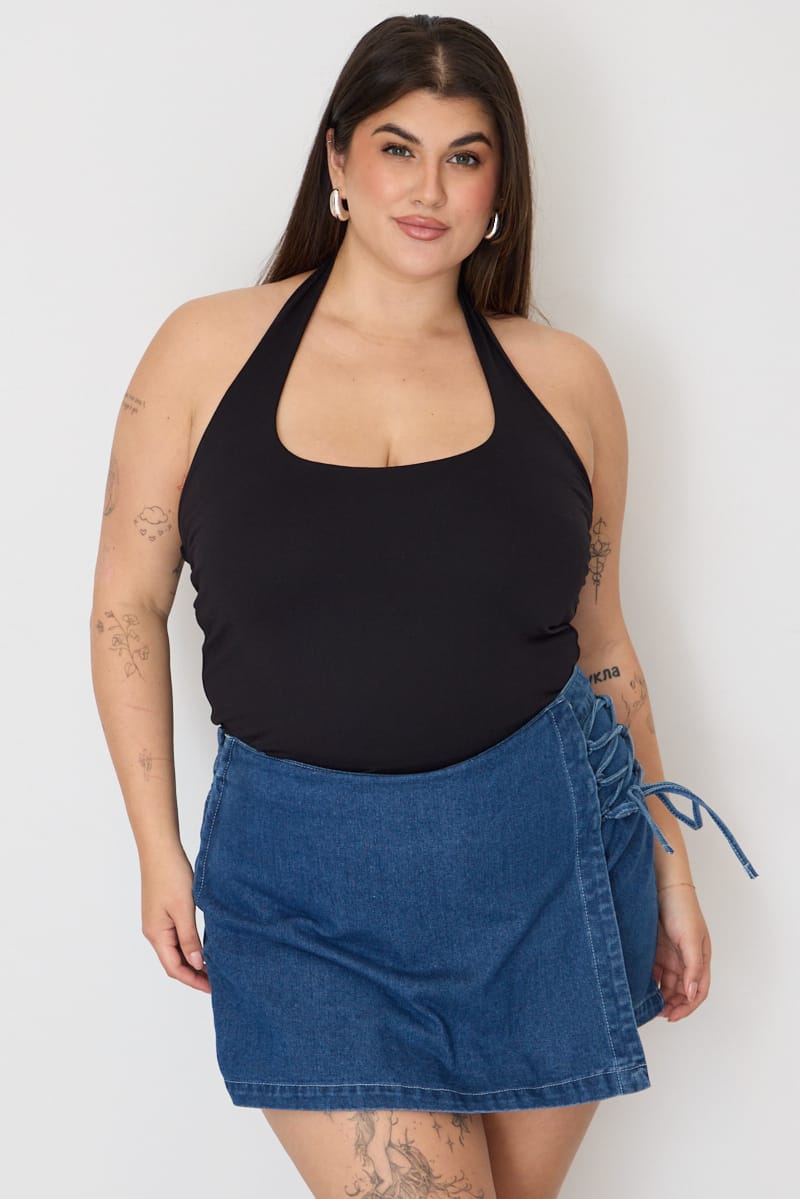 Denim Skorts High Rise Lace Up for YouandAll Fashion