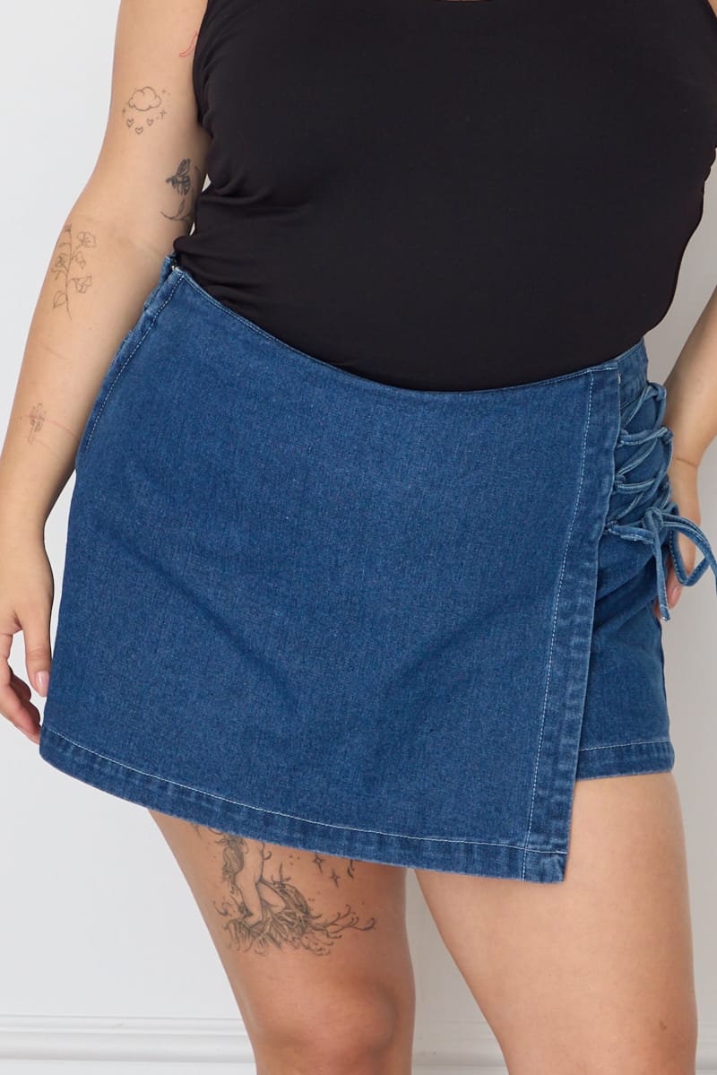 Denim Skorts High Rise Lace Up for YouandAll Fashion