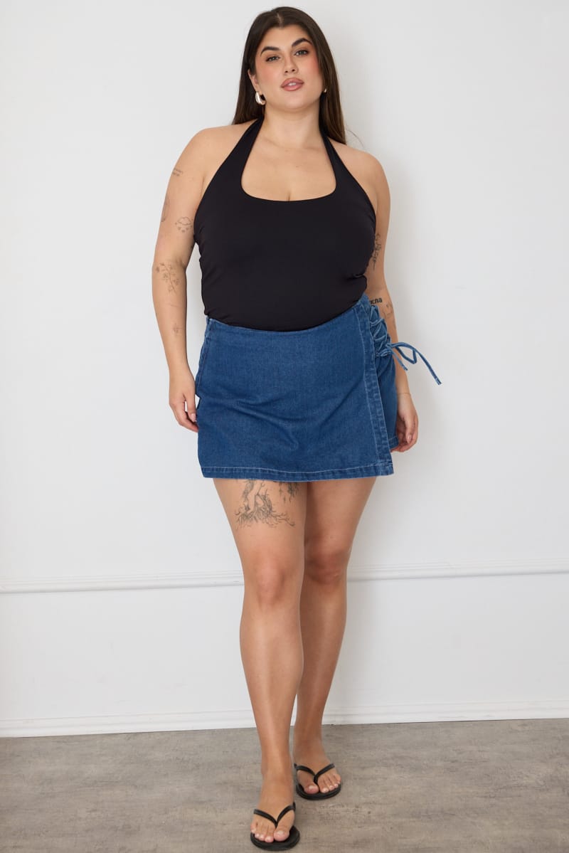 Denim Skorts High Rise Lace Up for YouandAll Fashion