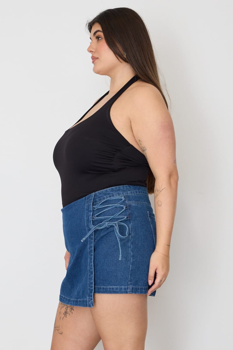 Denim Skorts High Rise Lace Up for YouandAll Fashion