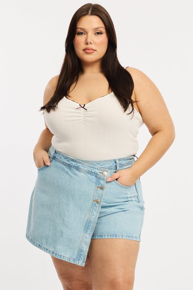Denim Skorts Mid Rise Wrap for YouandAll Fashion