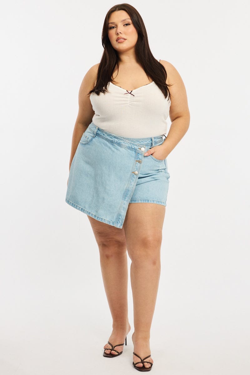 Denim Skorts Mid Rise Wrap for YouandAll Fashion
