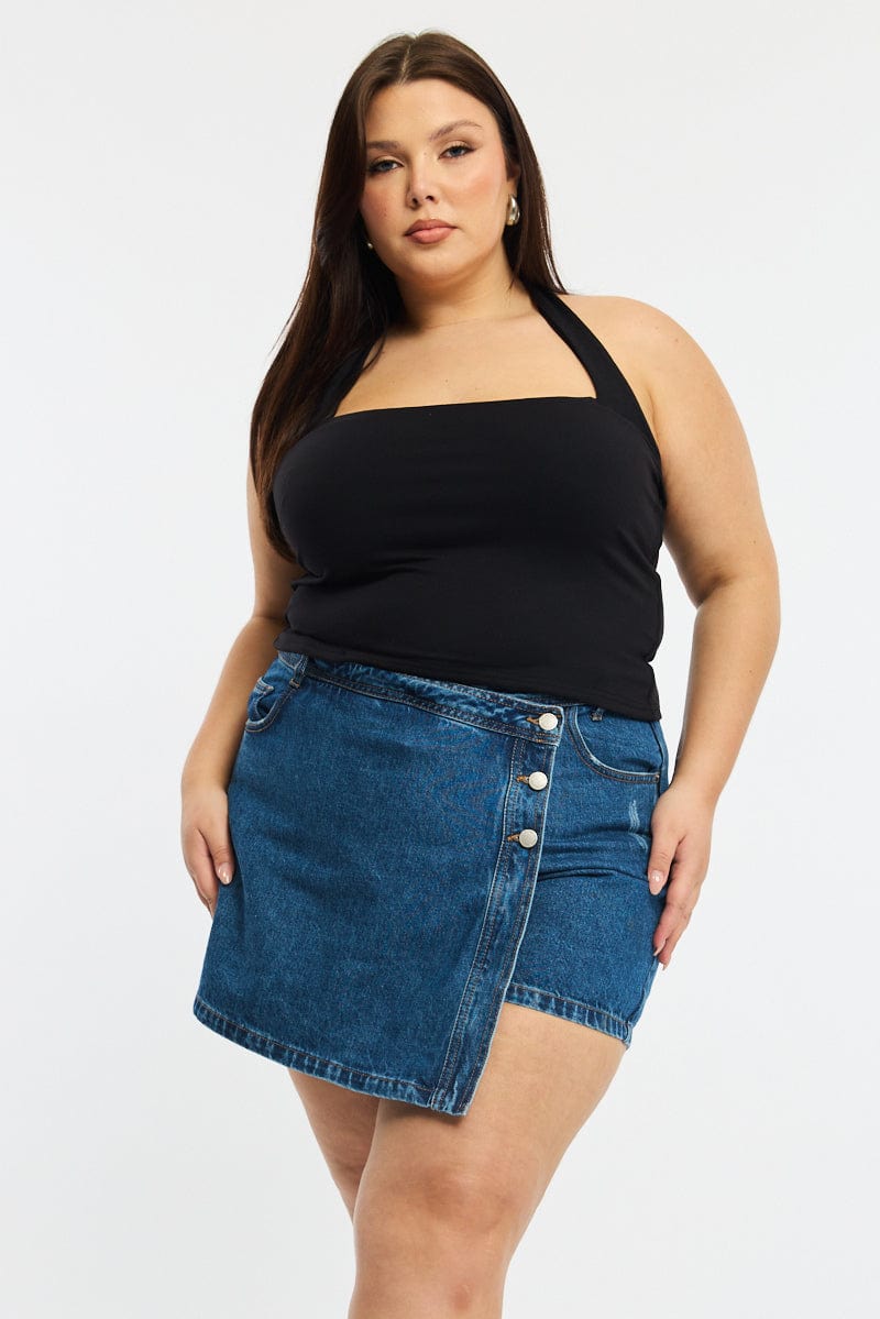 Denim Skorts Mid Rise Wrap for YouandAll Fashion