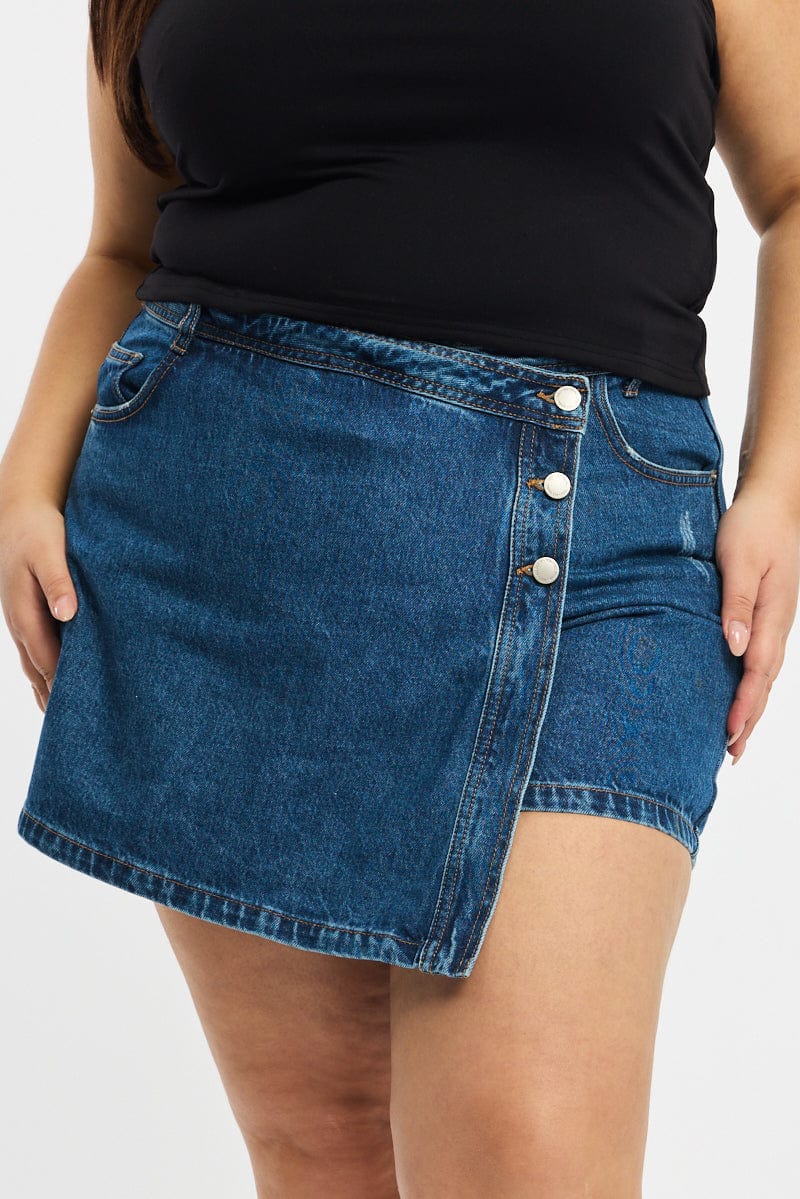 Denim Skorts Mid Rise Wrap for YouandAll Fashion