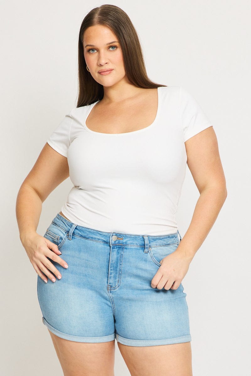 Denim Skinny Shorts Mid Rise for YouandAll Fashion