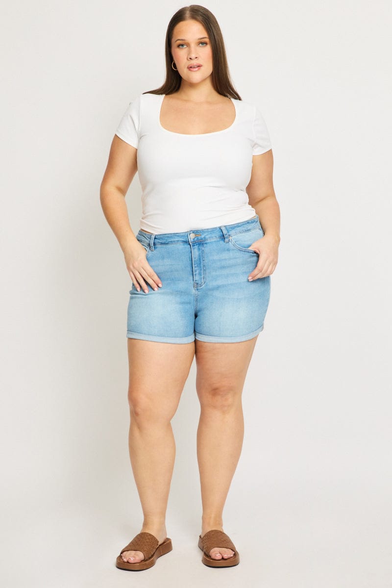 Denim Skinny Shorts Mid Rise for YouandAll Fashion