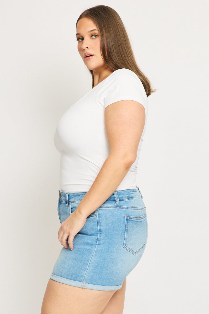 Denim Skinny Shorts Mid Rise for YouandAll Fashion