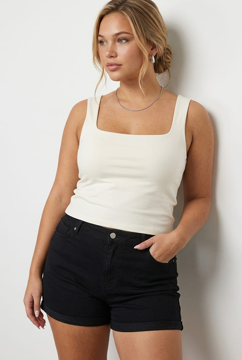 Denim Skinny Shorts Mid Rise for YouandAll Fashion