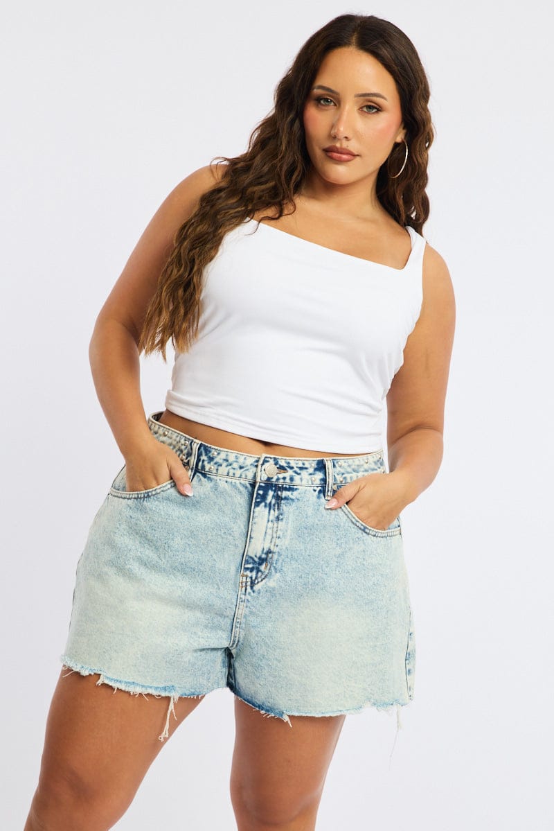 Denim Relaxed Shorts Mid Rise Stud Detail for YouandAll Fashion
