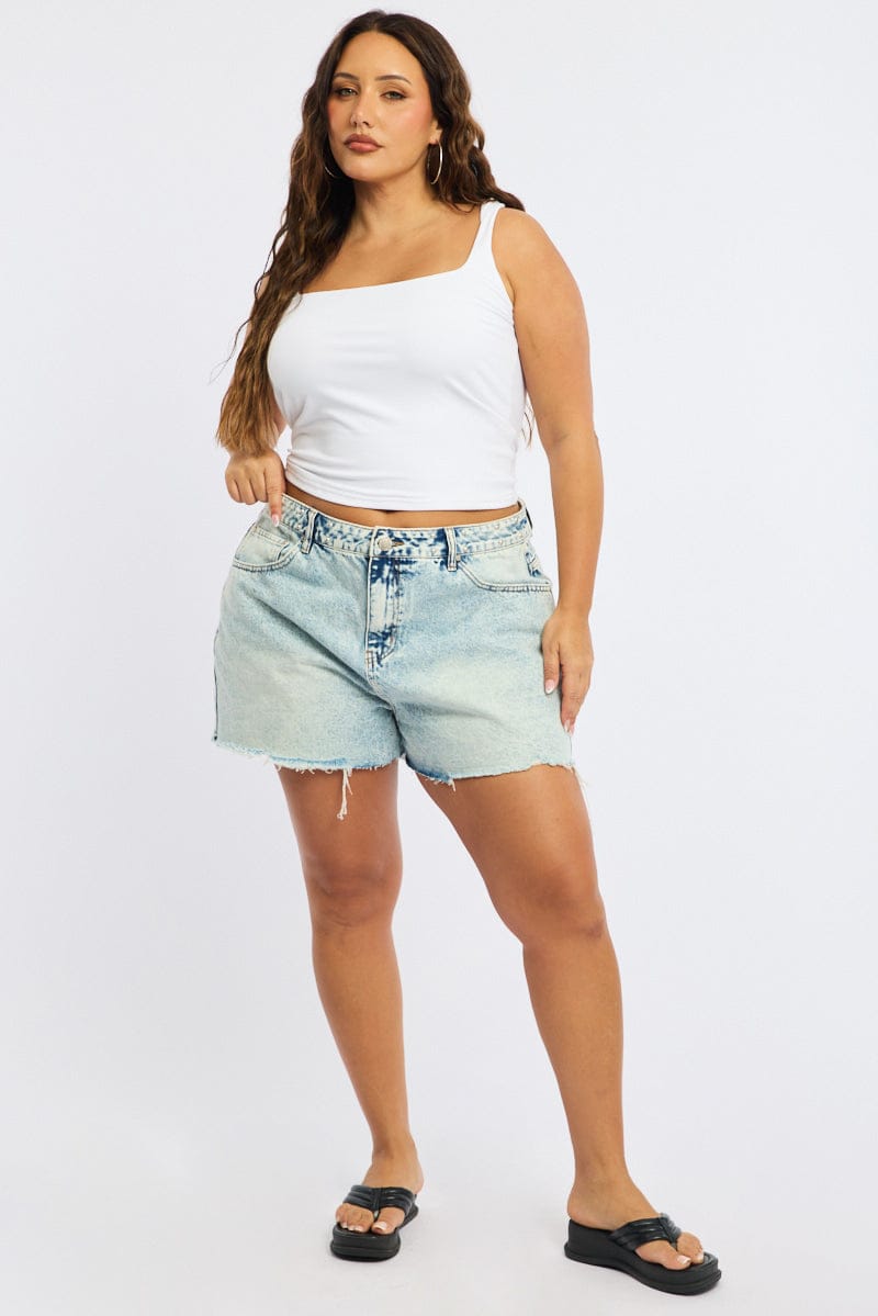 Denim Relaxed Shorts Mid Rise Stud Detail for YouandAll Fashion