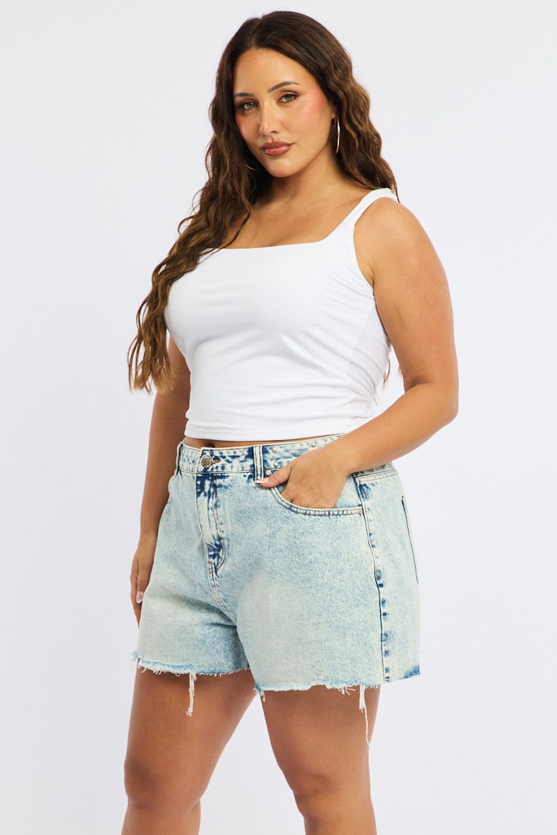 Denim Relaxed Shorts Mid Rise Stud Detail for YouandAll Fashion
