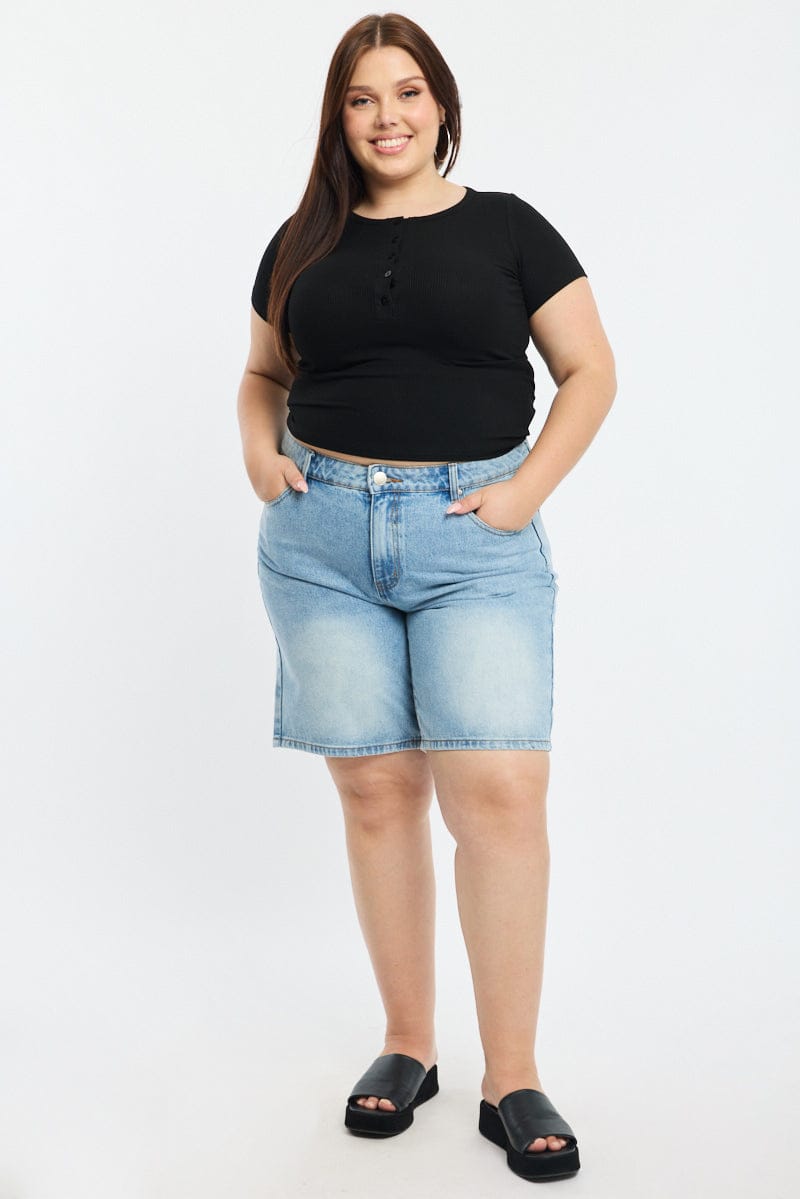Denim Bermuda Shorts Mid Rise for YouandAll Fashion