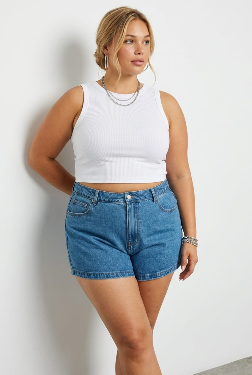 Denim Relaxed Shorts Mid Rise for YouandAll Fashion