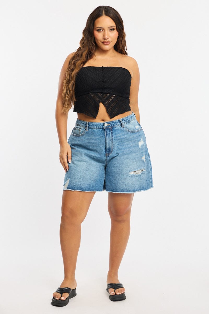 Denim Relaxed Shorts Mid Rise for YouandAll Fashion
