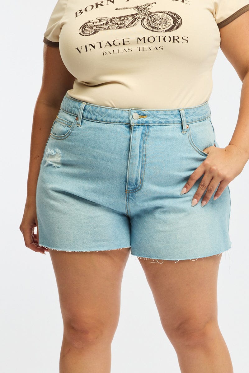 Denim Relaxed Shorts Mid Rise for YouandAll Fashion