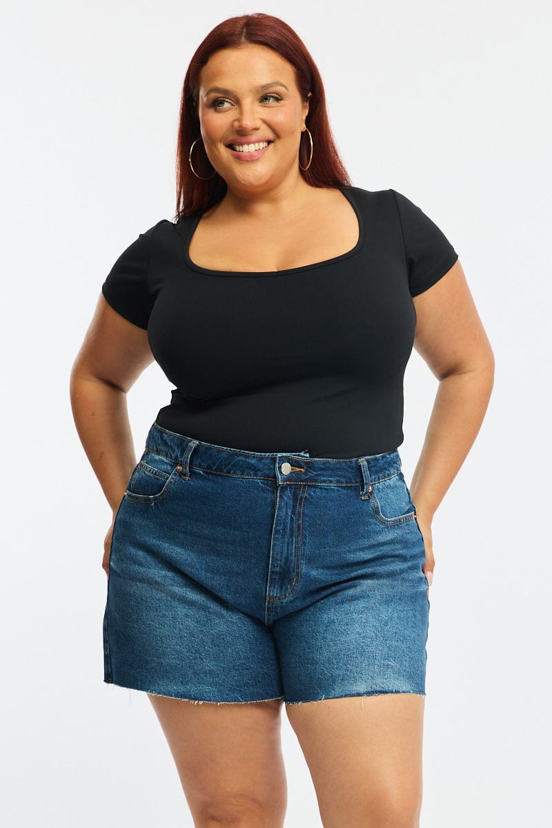 Denim Relaxed Shorts Mid Rise for YouandAll Fashion