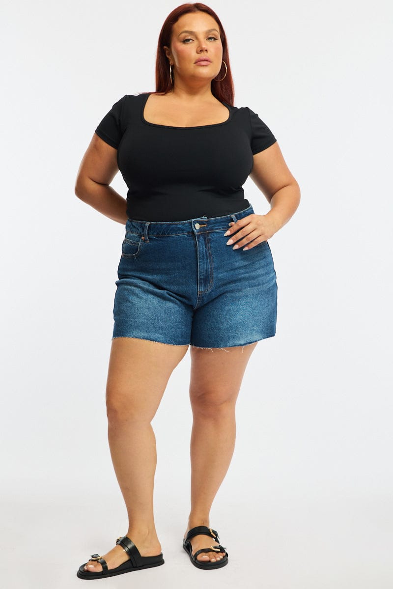 Denim Relaxed Shorts Mid Rise for YouandAll Fashion