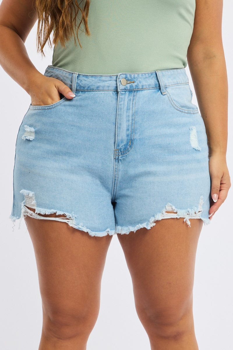 Denim Relaxed Shorts Mid Ris for YouandAll Fashion