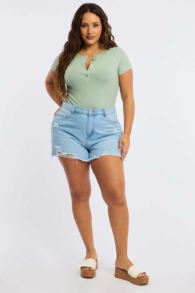 Denim Relaxed Shorts Mid Ris for YouandAll Fashion