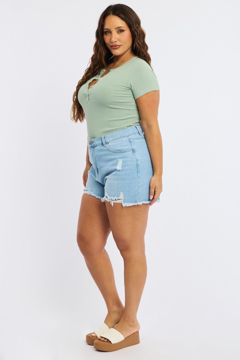 Denim Relaxed Shorts Mid Ris for YouandAll Fashion