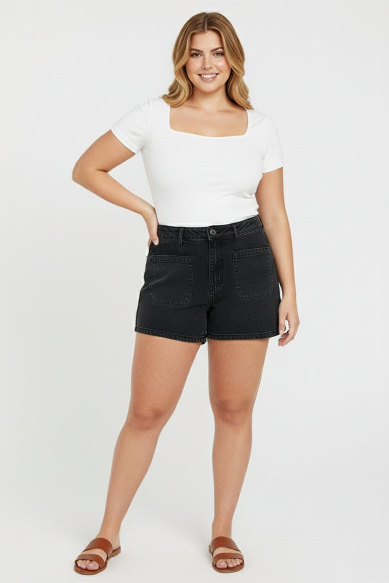 Denim Mini Shorts Mid Rise Outpocket for YouandAll Fashion