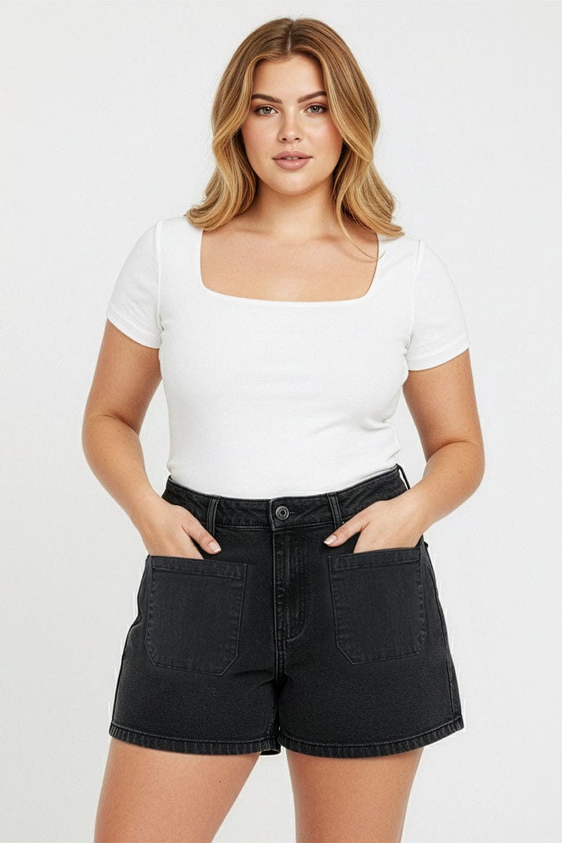 Denim Mini Shorts Mid Rise Outpocket for YouandAll Fashion