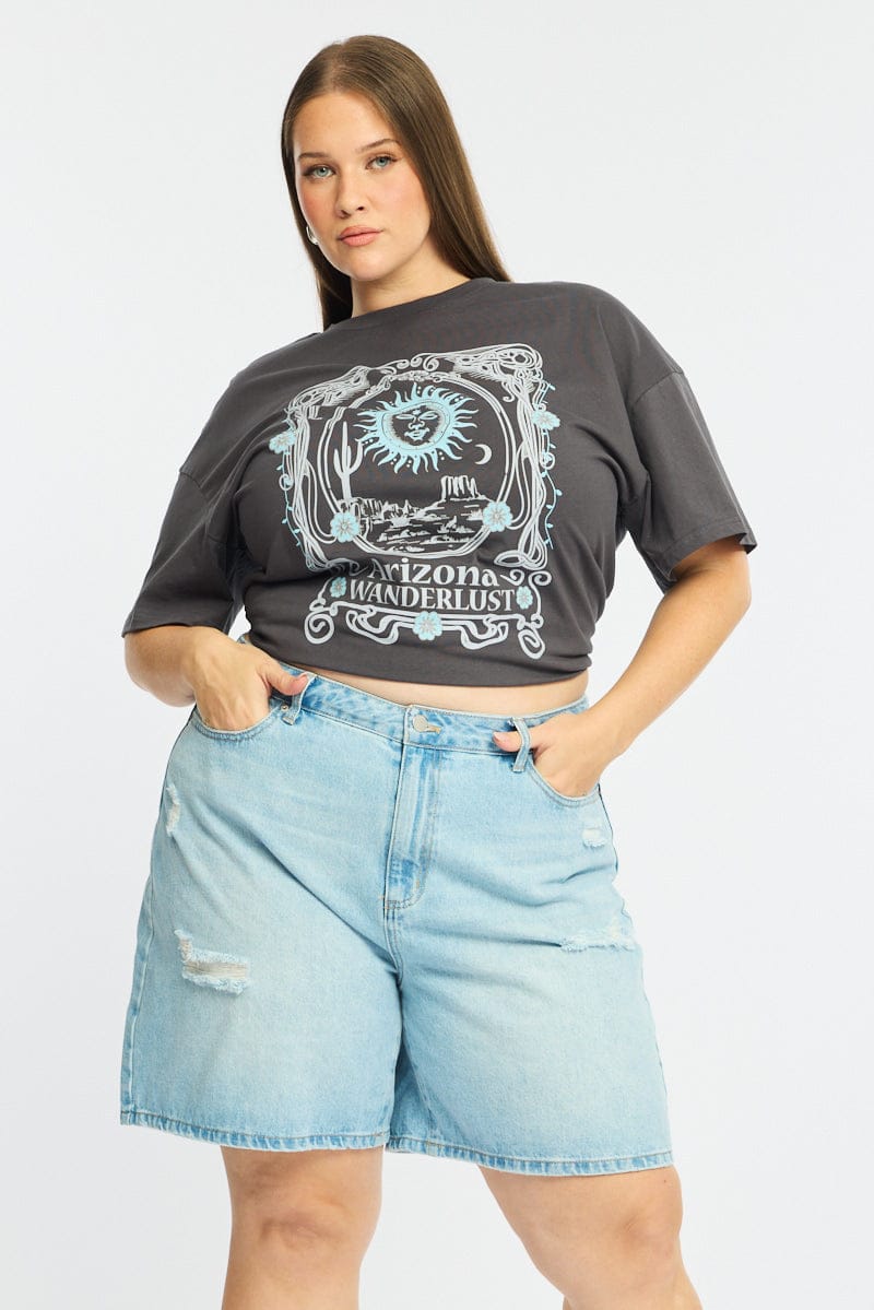 Denim Jorts Mid Rise Distressed for YouandAll Fashion