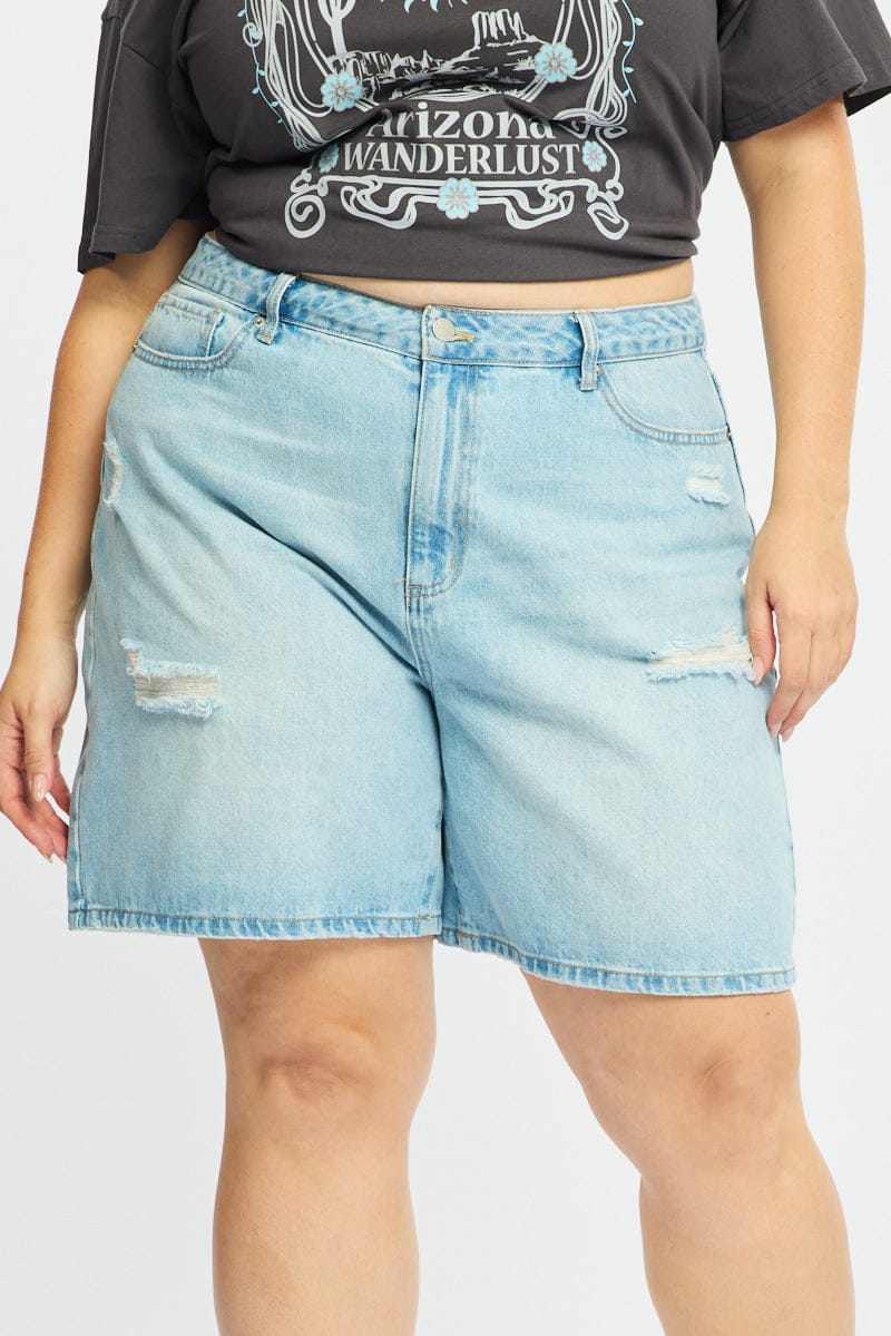 Denim Jorts Mid Rise Distressed for YouandAll Fashion