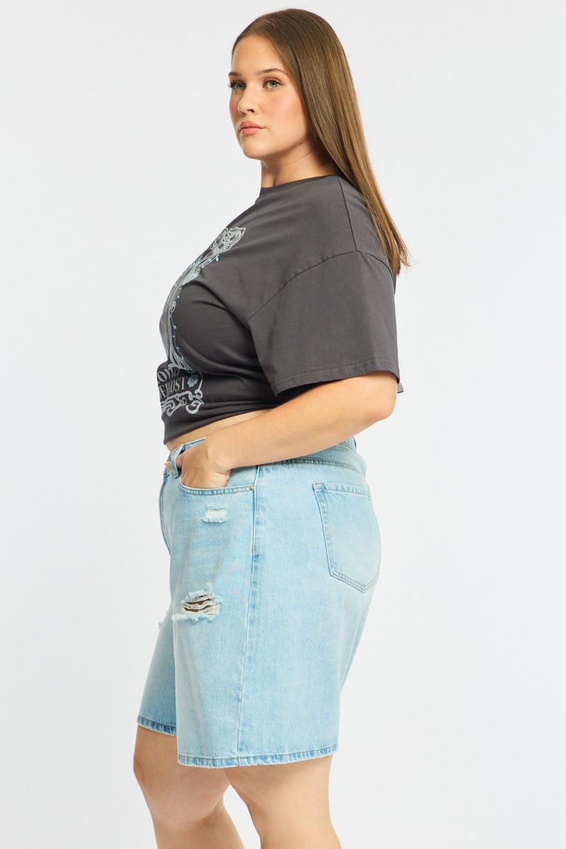 Denim Jorts Mid Rise Distressed for YouandAll Fashion