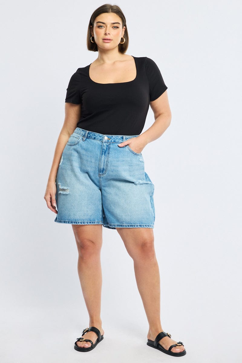 Denim Jorts Mid Rise Distressed for YouandAll Fashion