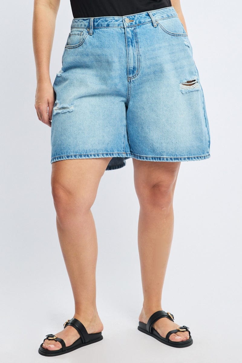 Denim Jorts Mid Rise Distressed for YouandAll Fashion