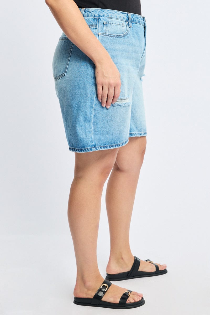 Denim Jorts Mid Rise Distressed for YouandAll Fashion